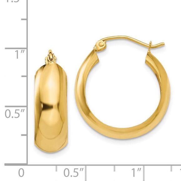 7mm x 21mm 14k Yellow Gold Half Round Open Back Hoop Earrings